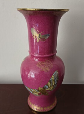 Carlton Ware 卡尔顿 英国稀有古董收藏 珐琅釉彩绘鎏金蝴蝶花瓶