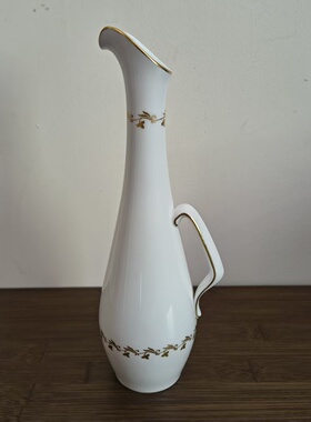 Spode 斯波德 英国中古收藏白瓷描金卷草纹单柄花瓶 陶瓷水壶瓷瓶