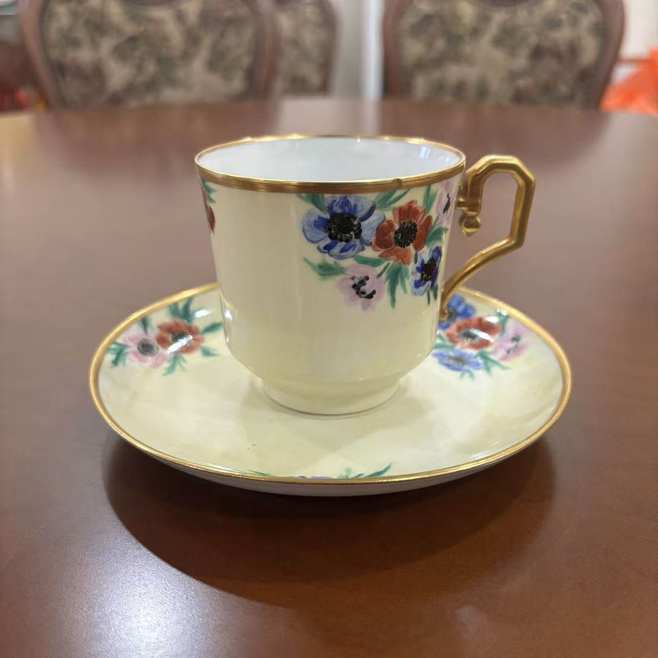 Limoges 法国利摩日 手绘瓷茶杯 茶碟 古董收藏重鎏金 浓缩咖啡杯