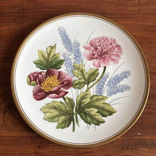 Spode 英国斯波德 园林花卉系列 牡丹花收藏盘 描金装饰瓷碟 赏盘