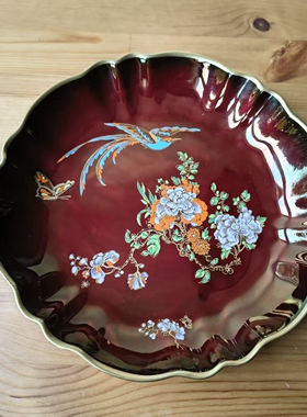 Carlton Ware 卡尔顿 英国早期手绘珐琅彩花鸟昆虫瓷盘 赏盘摆件