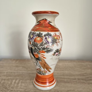 日本 九谷烧 手绘花鸟瓷瓶摆件 赤绘描金小花瓶 早期柴烧老瓷器
