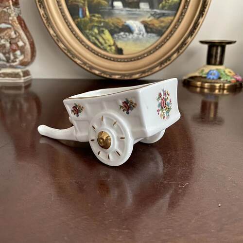 COALPORT 科尔波特 Ming rose 迷你小花车 明玫瑰描金装饰瓷摆件