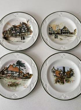 Ridgway 李奇微 英国中古乡村风景小碟  纹饰圆盘 装饰摆件瓷盘