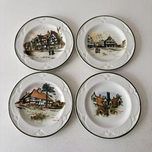 Ridgway 李奇微 英国中古乡村风景小碟  纹饰圆盘 装饰摆件瓷盘