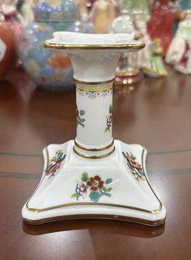 COALPORT 科尔波特 Ming rose 英国明玫瑰花卉描金瓷烛台收藏摆件