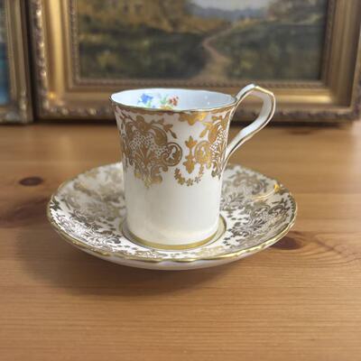 Paragon 帕拉贡 40年代描金蕾丝花卉装饰下午茶杯 双标浓缩咖啡杯