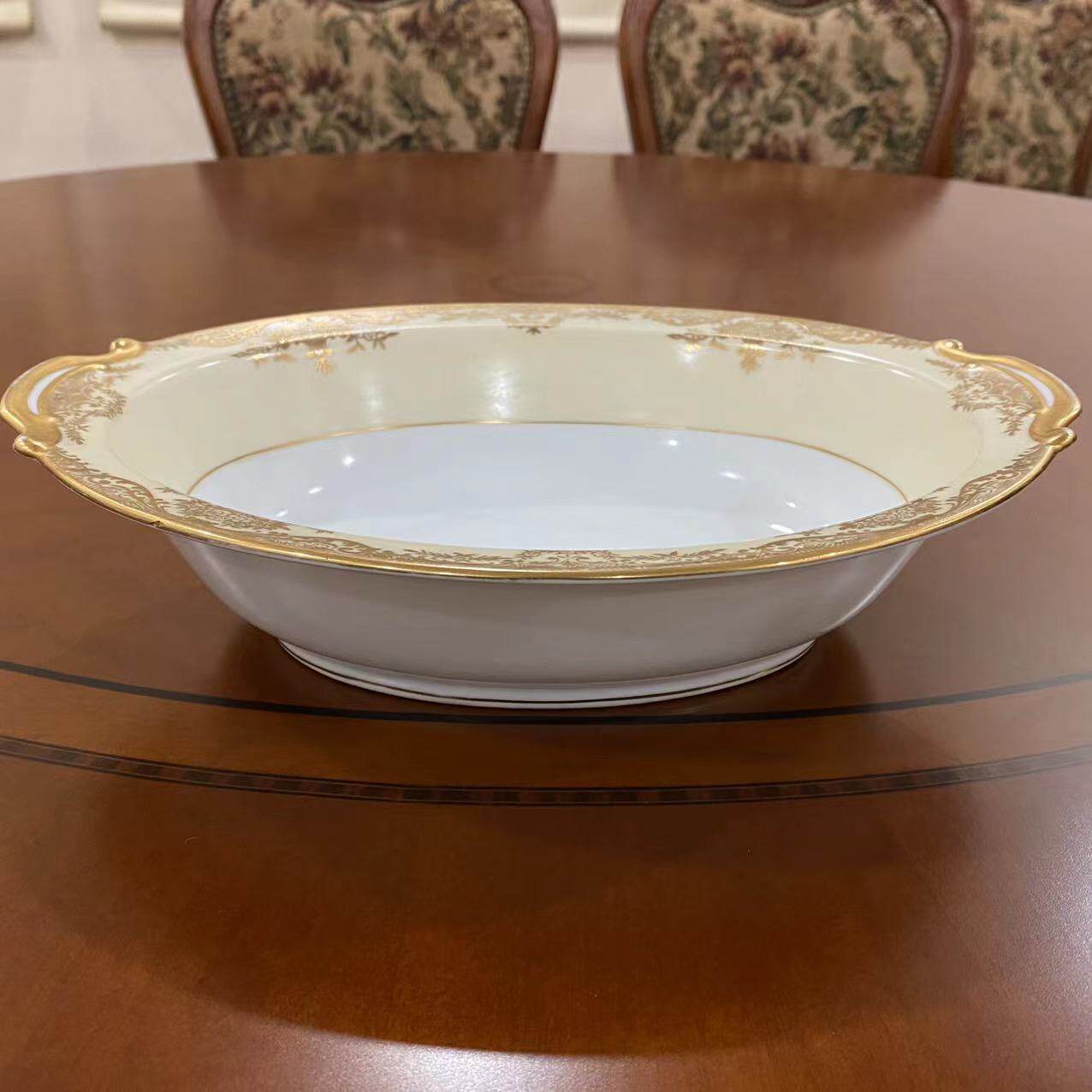 Noritake 则武 日本百年收藏手绘描金蕾丝纹椭圆大盘 水果装饰碟
