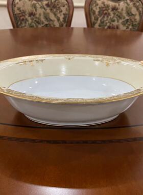 Noritake 则武 日本百年收藏手绘描金蕾丝纹椭圆大盘 水果装饰碟