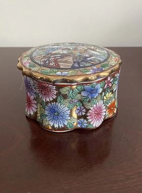 欧洲回流 出口创汇手绘装饰瓷罐 仕女花卉首饰盒 花边盖罐摆件