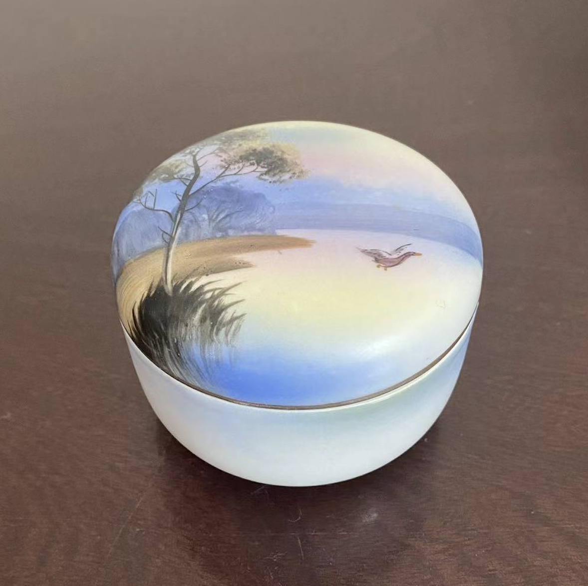 Antique 则武 Noritake 日本古董手绘瓷盖罐 百年瓷器摆件首饰盒