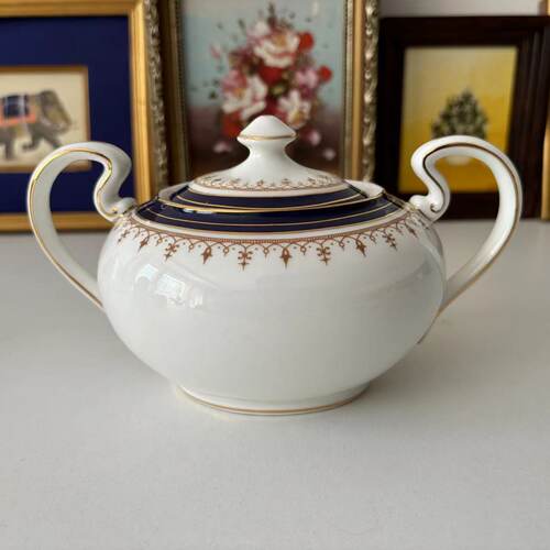 AYNSLEY 安兹丽 Leighton 英国中古钴蓝咖啡罐 茶缸双耳椭圆糖罐