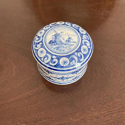 Delft 代尔夫特 荷兰手绘青花瓷首饰盒 欧洲中古盖盒装饰摆件瓷罐