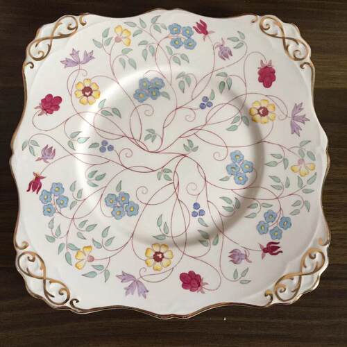 TUSCAN 托斯卡纳中古蛋糕盘 Indian Garden 印度花园描金纹饰方盘