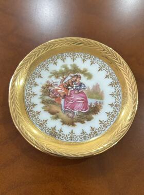Limoges 法国利摩日 西洋人物装饰鎏金装饰小碟 摆件金色小瓷盘