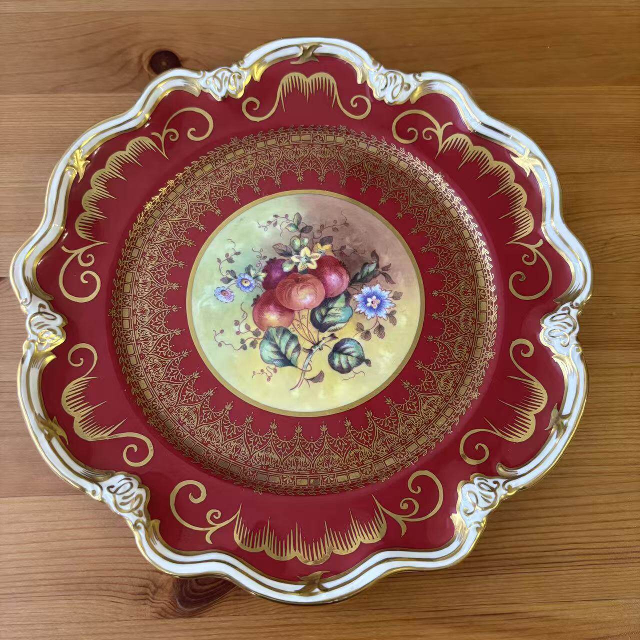 COALPORT 科尔波特 描金花边纹饰手绘花卉浮雕中古收藏盘 装饰碟