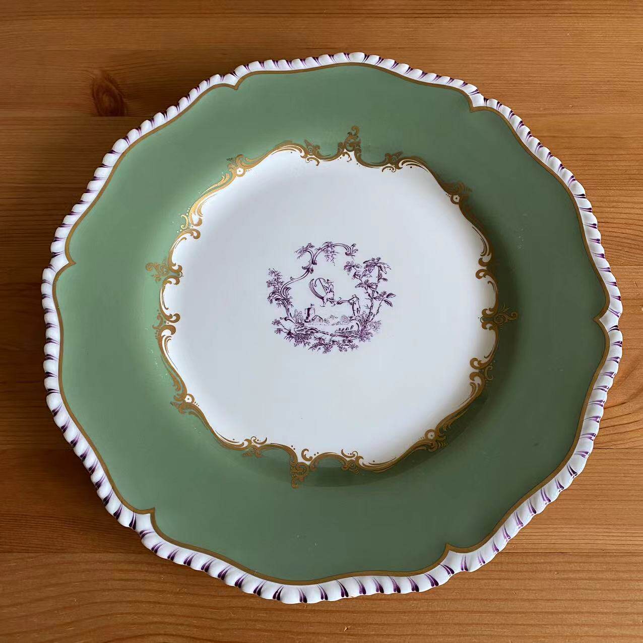 Royal Worcester 皇家伍斯特 1953年手绘风景人物描金摆件碟 赏盘