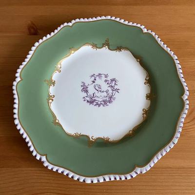 Royal Worcester 皇家伍斯特 1953年手绘风景人物描金摆件碟 赏盘