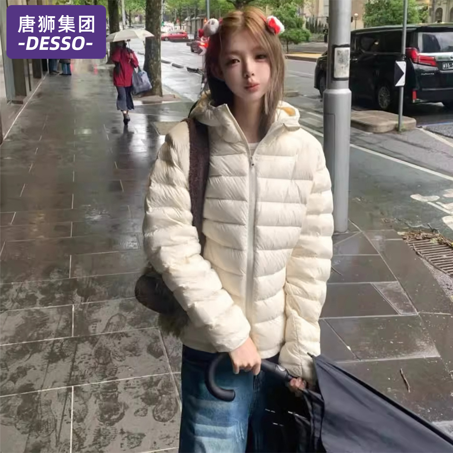 唐狮集团排骨羽绒服女短款2025年新款轻薄白鸭绒显瘦情侣连帽外套