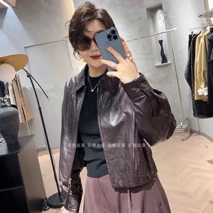 新款 气质潮流洋气高级感显瘦百搭机车风外套 真皮皮衣女绵羊皮时尚