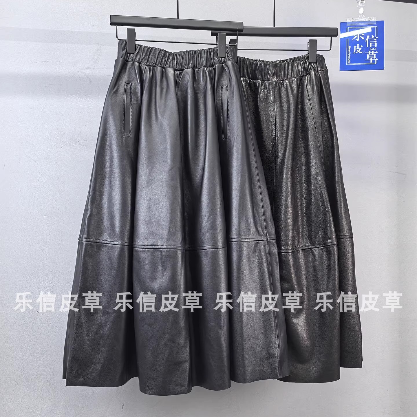 时尚百搭口袋A字气质真皮皮裙