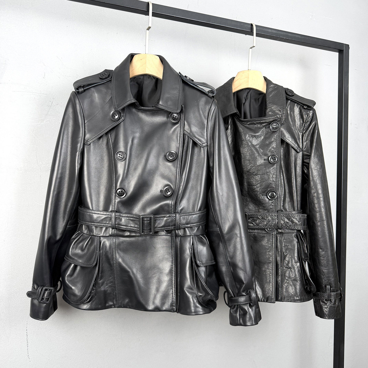 2026春季新款英伦风真皮皮衣女双排扣收腰腰带修身长袖显瘦外套,女装/女士精品,皮衣,淘宝优惠券,粉丝福利购,淘宝优惠卷