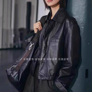 复古单排扣百搭皮衣气质显瘦外套 绵羊皮时尚 明星同款 真皮皮衣新款