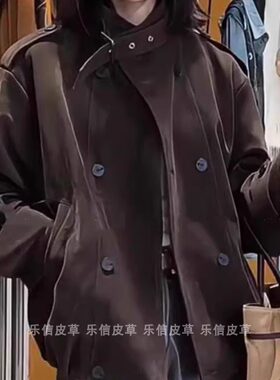 新款女士时尚真皮绵羊皮翻毛皮皮衣皮夹克大翻领宽松显瘦休闲外套