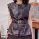 收腰显瘦气质腰带百搭无袖 新款 真皮皮衣女绵羊皮时尚 背心马甲上衣