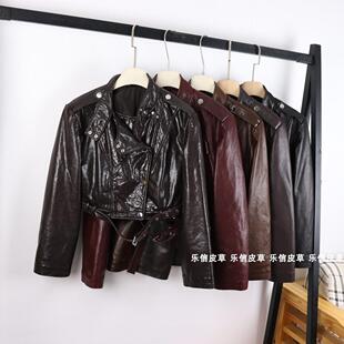 赫本机车风女2024秋冬新款 百搭油蜡皮皮衣外套绵羊皮 真皮夹克时尚