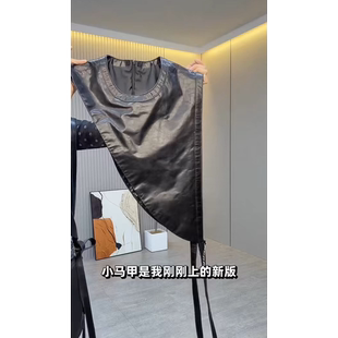 时尚新款复古风真皮无袖背心女款修身显瘦个性洋气不规则马甲外套