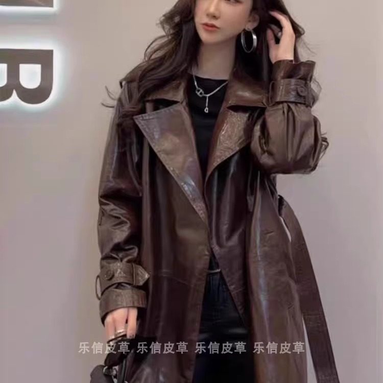 真皮新款外套女绵羊皮系腰带时尚百搭皮衣气质休闲显瘦中长款皮衣