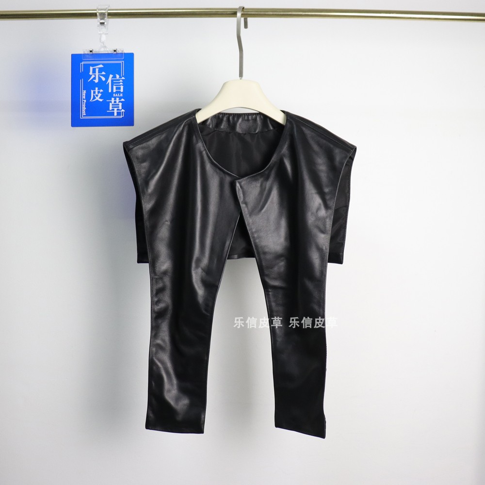 秋冬新品真皮绵羊皮女西装马甲披肩外搭气质女神配饰圆领斗篷式潮