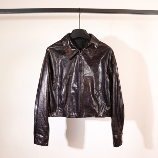 翻领拉链夹克外套简约气质百搭皮夹克 真皮皮衣女短款 秋冬时尚 新款