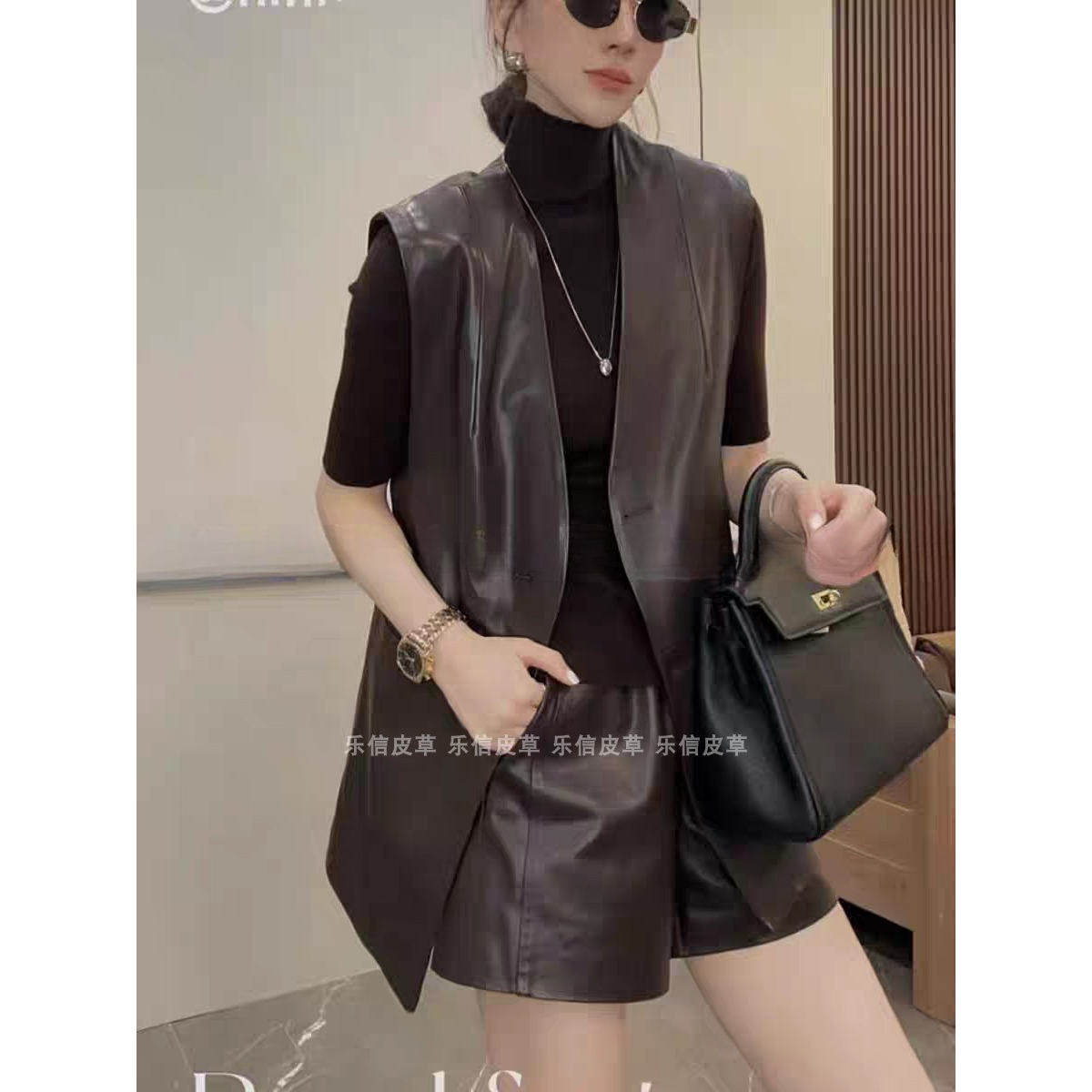 时尚新款真皮马甲女绵羊皮百搭坎肩显瘦气质中长款上衣无袖背心