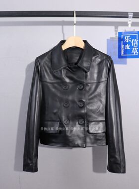 绵羊皮新款女真皮皮衣双排扣皮衣