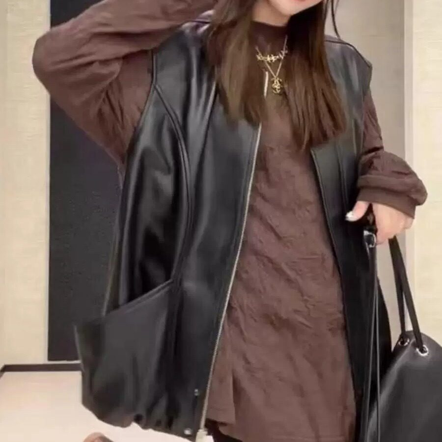 真皮黑色女马甲拉链百搭叠穿