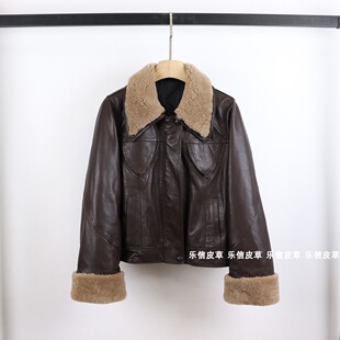 羊羔毛领绵羊皮皮衣外套羽绒服时尚精品机车服女装港风女装欧洲站