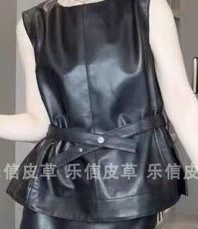 新款真皮马甲女绵羊皮时尚百搭气质中长款无袖显瘦背心马甲皮背心