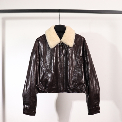 秋冬鹅绒羊羔毛领女款羽绒服皮衣