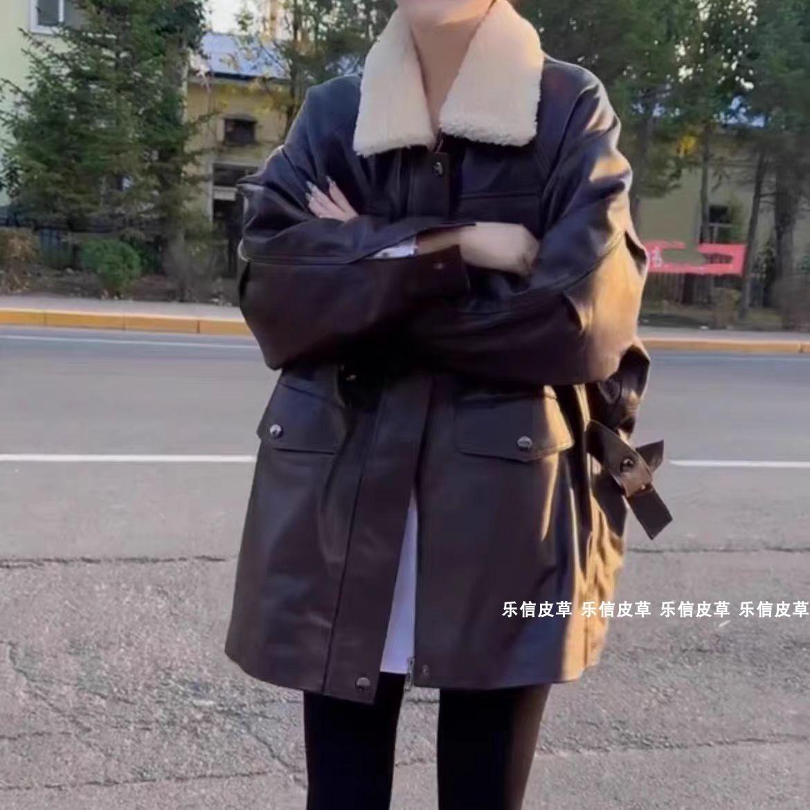 网红同款真皮加棉皮衣大码宽松