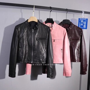 立领机车风皮夹克外套 百搭显瘦气质修身 真皮新款 皮衣女绵羊皮时尚