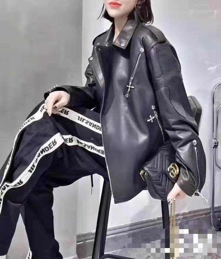 欧货爆款机车皮衣外套女2022年春秋新款时尚百搭年轻款绵羊皮夹克