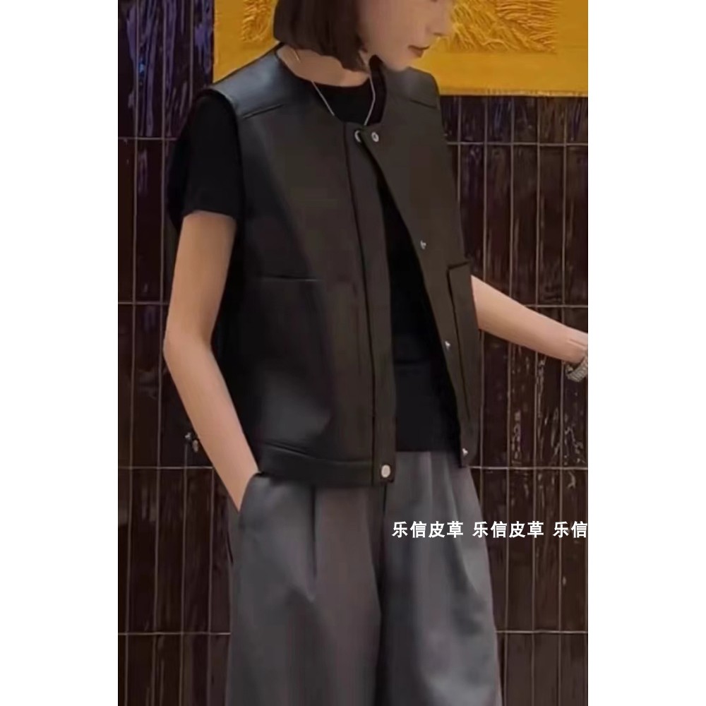 2024秋季新款真皮马甲大口袋外套