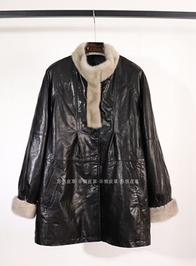 2025新款女中长款水貂毛领皮衣