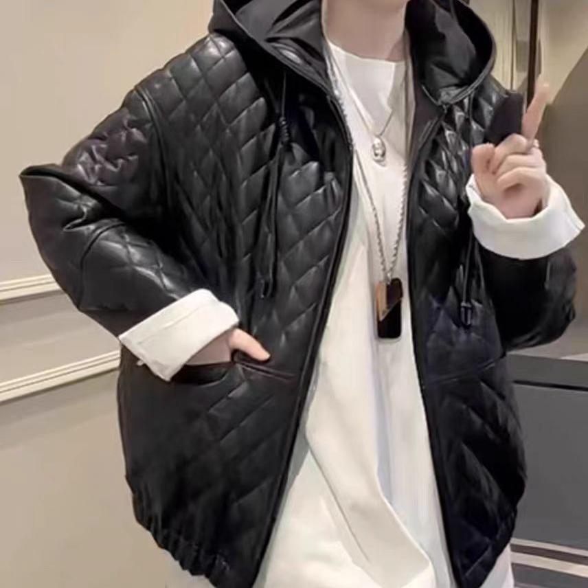 秋冬新款真皮连帽休闲皮衣