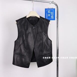2024新款真皮皮衣女绵羊皮中长款修身显瘦百搭马甲背心坎肩外套