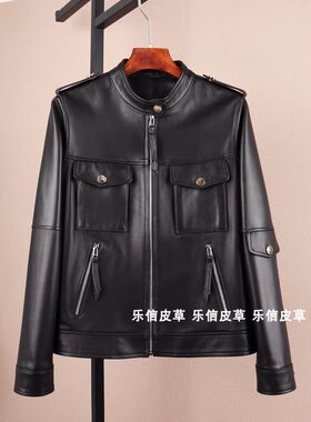 修身时尚百搭短款真皮皮衣绵羊皮