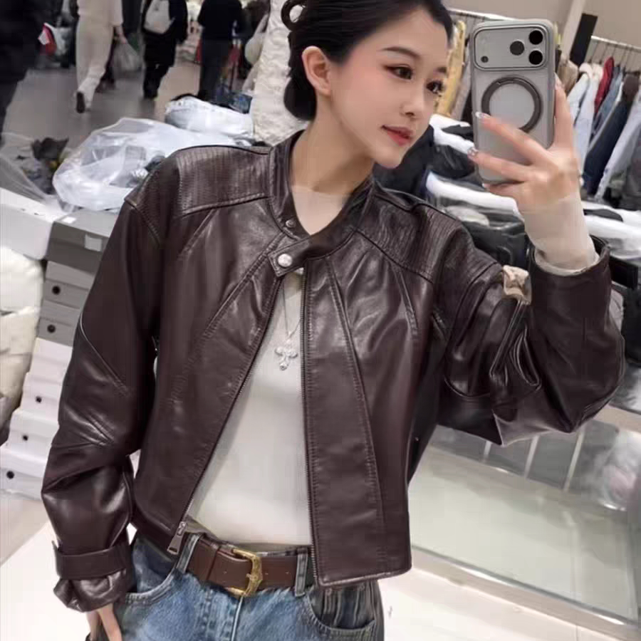 时尚新款真皮绵羊皮皮衣女短款立领拉链机车风小个子修身显瘦外套,女装/女士精品,皮衣,淘宝优惠券,粉丝福利购,淘宝优惠卷