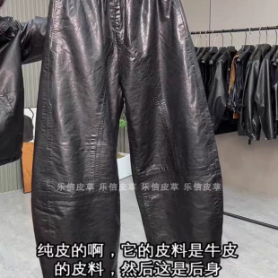 新款真皮皮裤女油蜡皮时尚百搭气质修身高腰直筒休闲显瘦九分裤